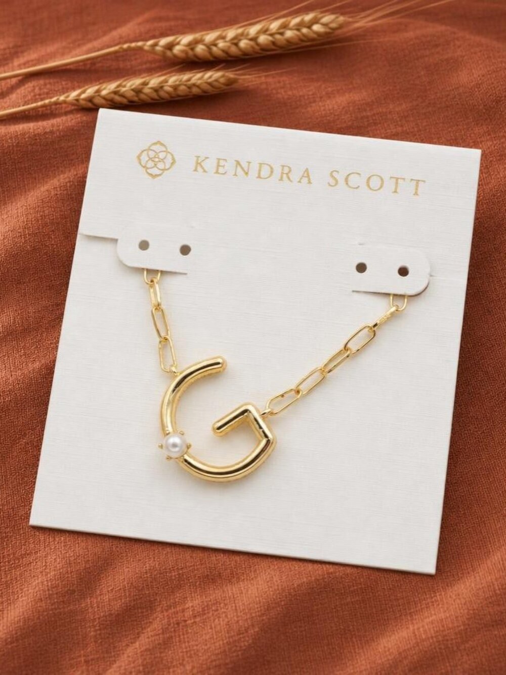 kendra scott letter G pearl gold pendant necklace